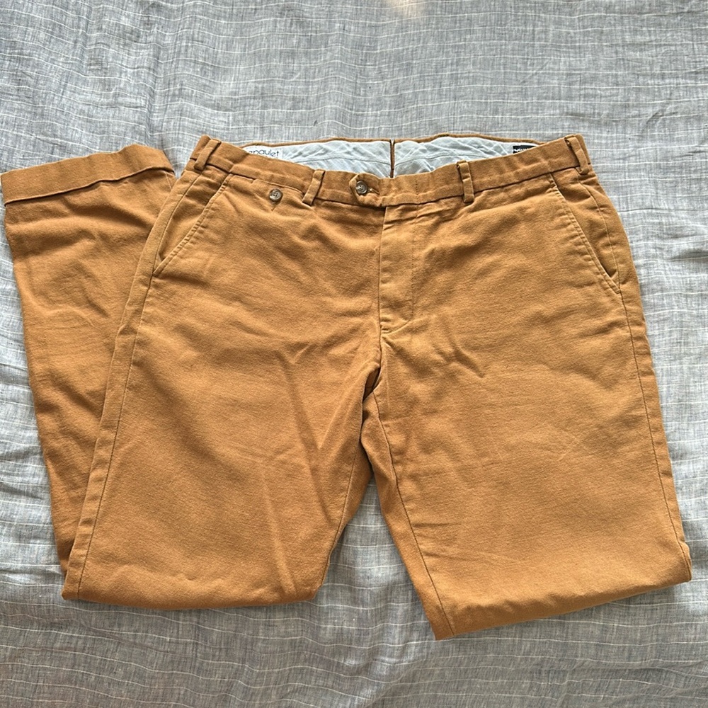 Epaulet cuffed orange canvas pants